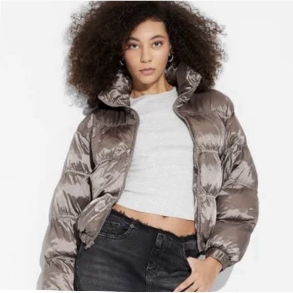 Wild Fable Cropped Light Puffer Jacket with High Collar Bronze Size Small